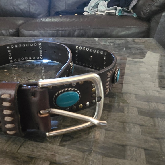 Johnny Was Turquoise/Leather Concho Belt Made in Italy M/L with 3 conches to put - Picture 10 of 13